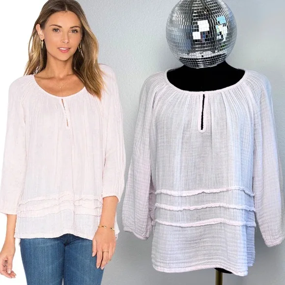 Michael Stars Double Gauze Keyhole Top Bloom Pink Boho Peasant Blouse Medium - Picture 1 of 16